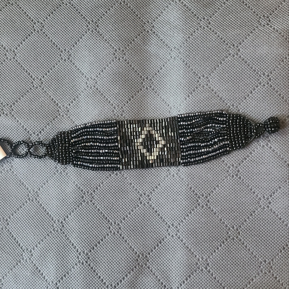 Handmade Black and Silver Beaded Bracelet